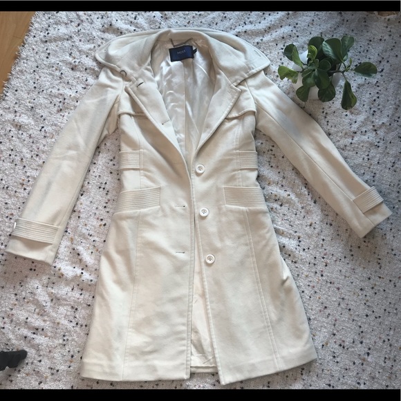 Mexx Cream Wool Pea Coat / Trench Coat - Picture 2 of 16